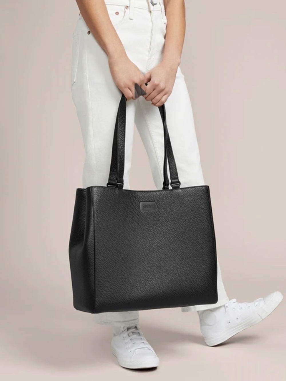 Dagne Dover Allyn Tote Medium Onyx Leather Work Laptop Bag Black